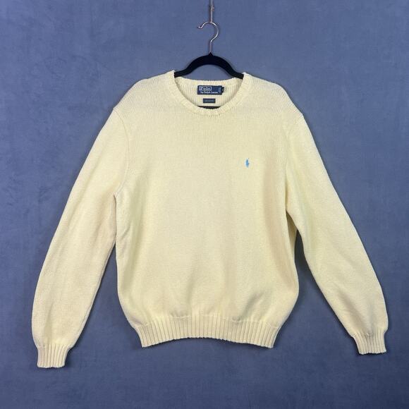 Polo Ralph Lauren Sweater Men’s Sz XL Pale Yellow Knit Cotton 90s Preppy VTG - Picture 2 of 6